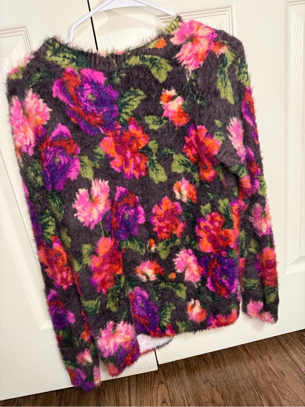 Anthropologie Fuzzy Floral Sweater Small Coquette Cozycore Soft Girl Cottagecore - Picture 2 of 4